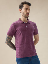 Mens Geometric Textured Polo Neck Half Sleeve Regular Fit T-Shirt
